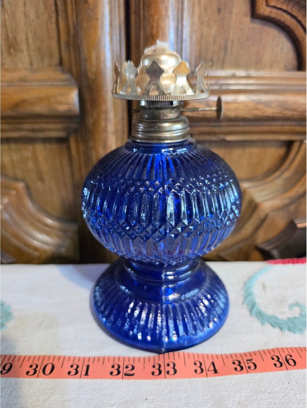 Vintage Cobalt Blue Glass Oil Lamp Hong Kong Mini